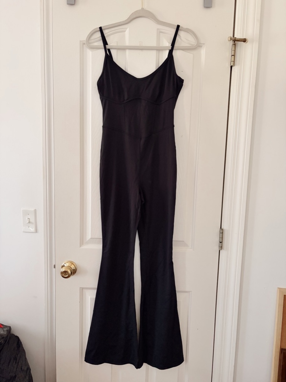 New Black Women's Athletic Jumpsuit with Flared Legs